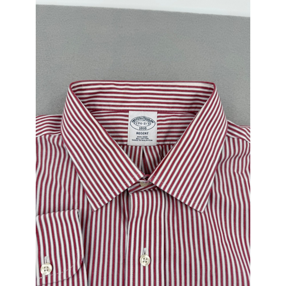 Brooks Brothers Regent Men's Long Sleeve Dress Shirt 17.5 32/33 Red Striped - Picture 4 of 9